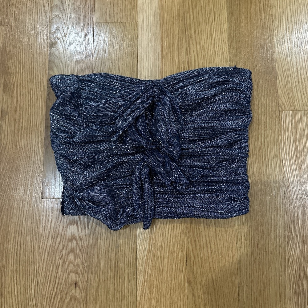 ANTHROPOLOGIE MAEVE Shimmery NAVY Ruffle Strapless Top - Sz M